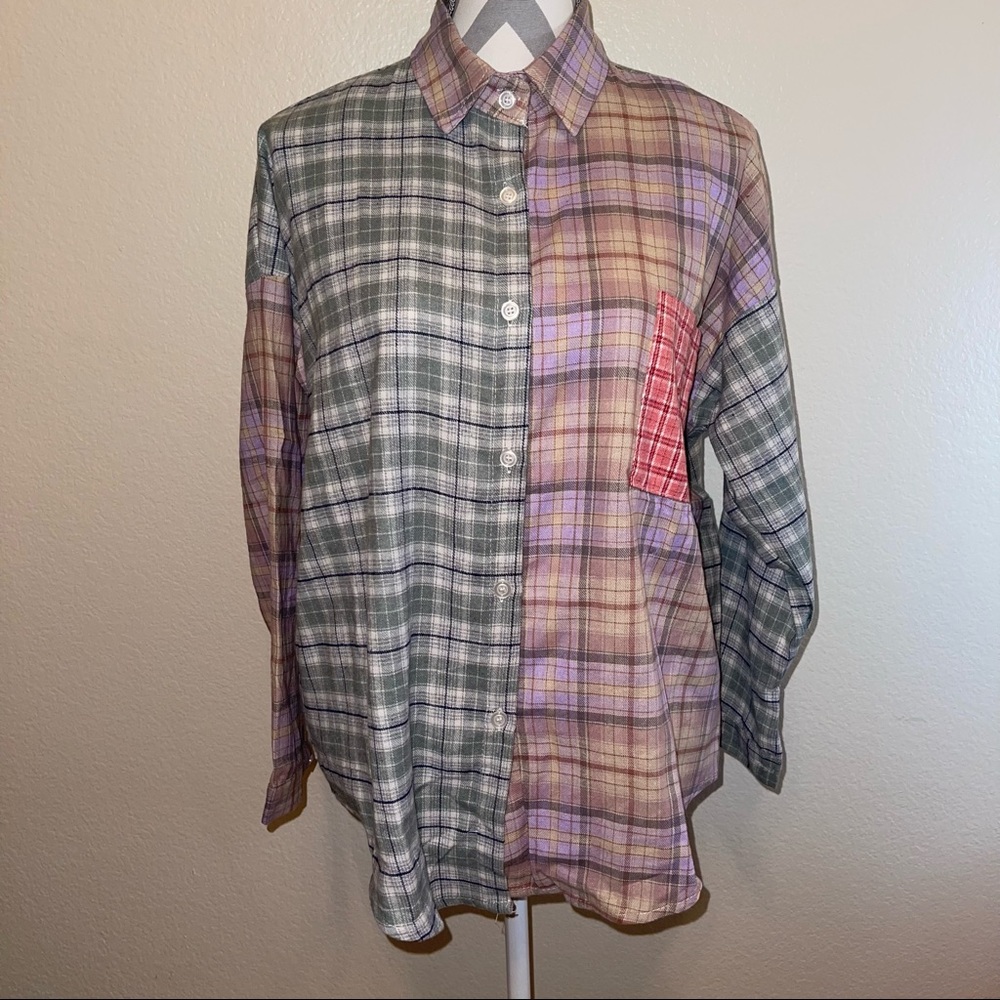New Purple & Sage Plaid Flannel Button Down Pocket Shirt Small Medium Large - Picture 10 of 16